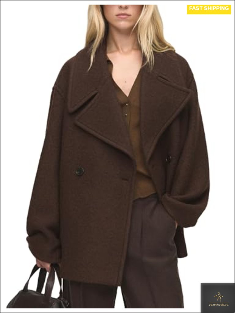 Double Breasted Short Peacoat Wool Blend Cropped Notch Lapel Jacket With Pockets